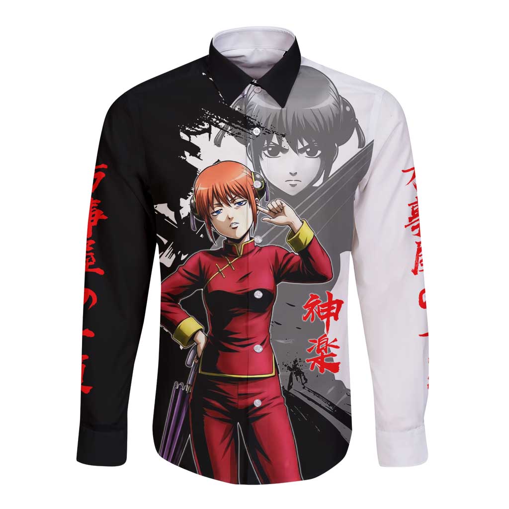 Kagura Long Sleeve Button Shirt Fierce Comedy Martial Ink Style