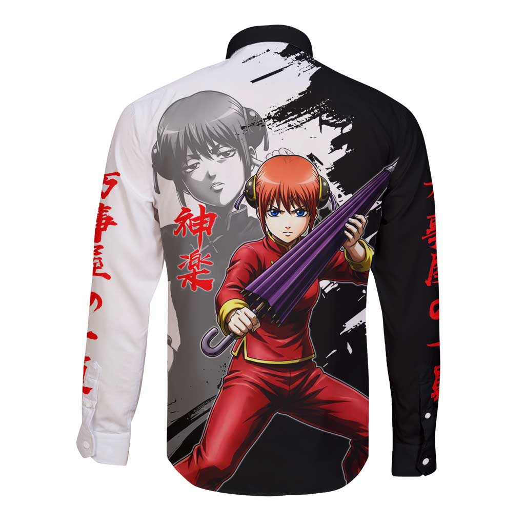 Kagura Long Sleeve Button Shirt Fierce Comedy Martial Ink Style