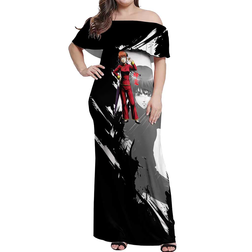 Kagura Off Shoulder Maxi Dress Fierce Comedy Martial Ink Style