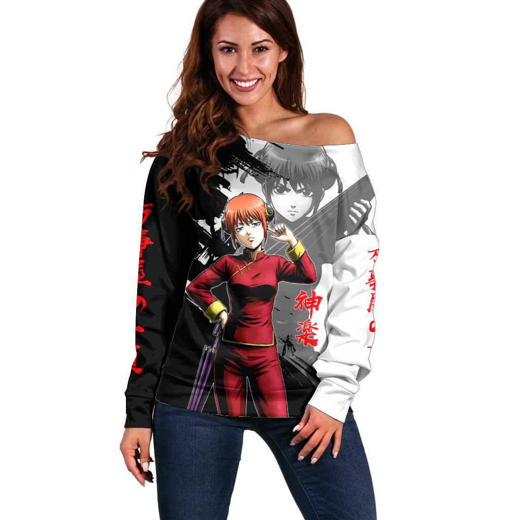 Kagura Off Shoulder Sweater Fierce Comedy Martial Ink Style