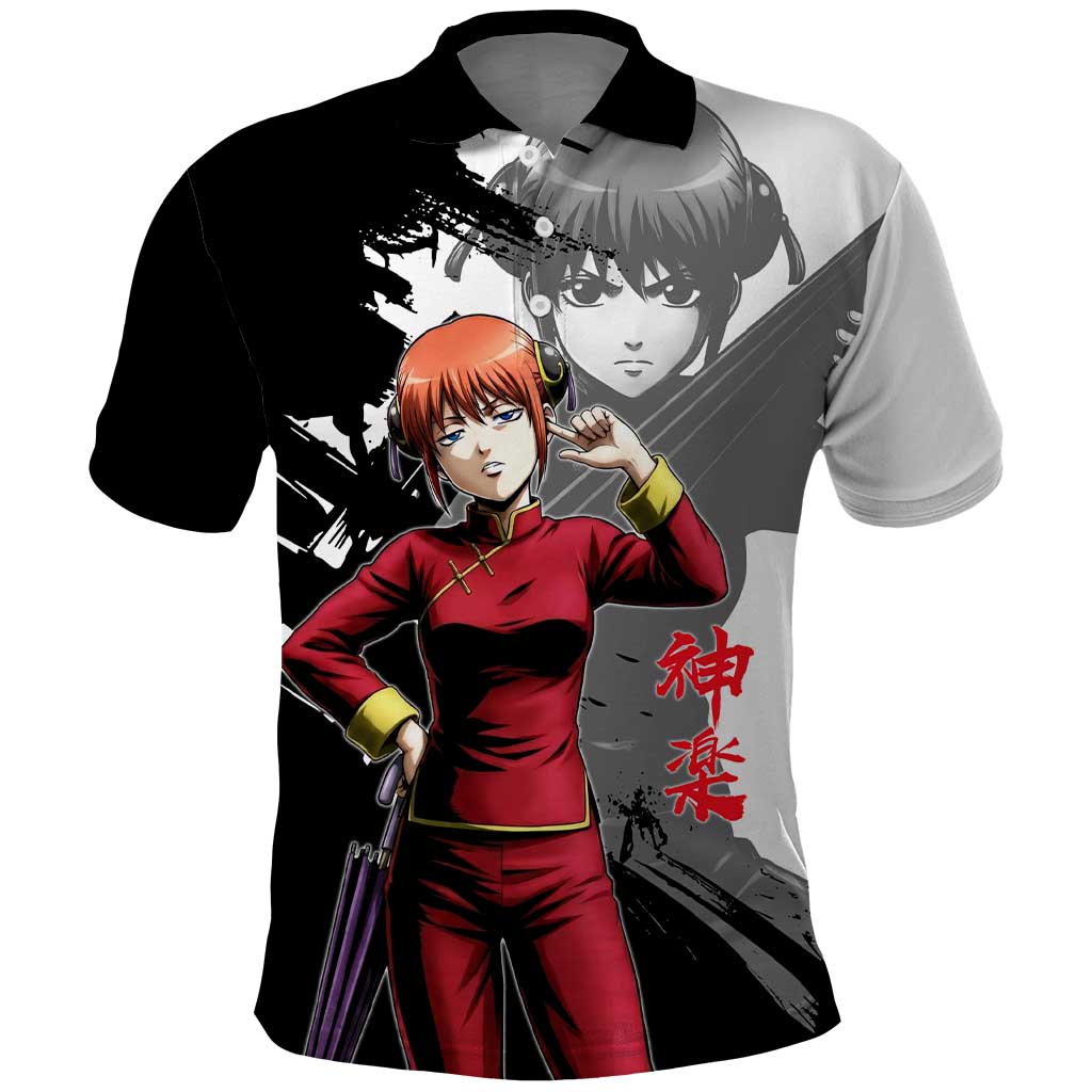 Kagura Polo Shirt Fierce Comedy Martial Ink Style