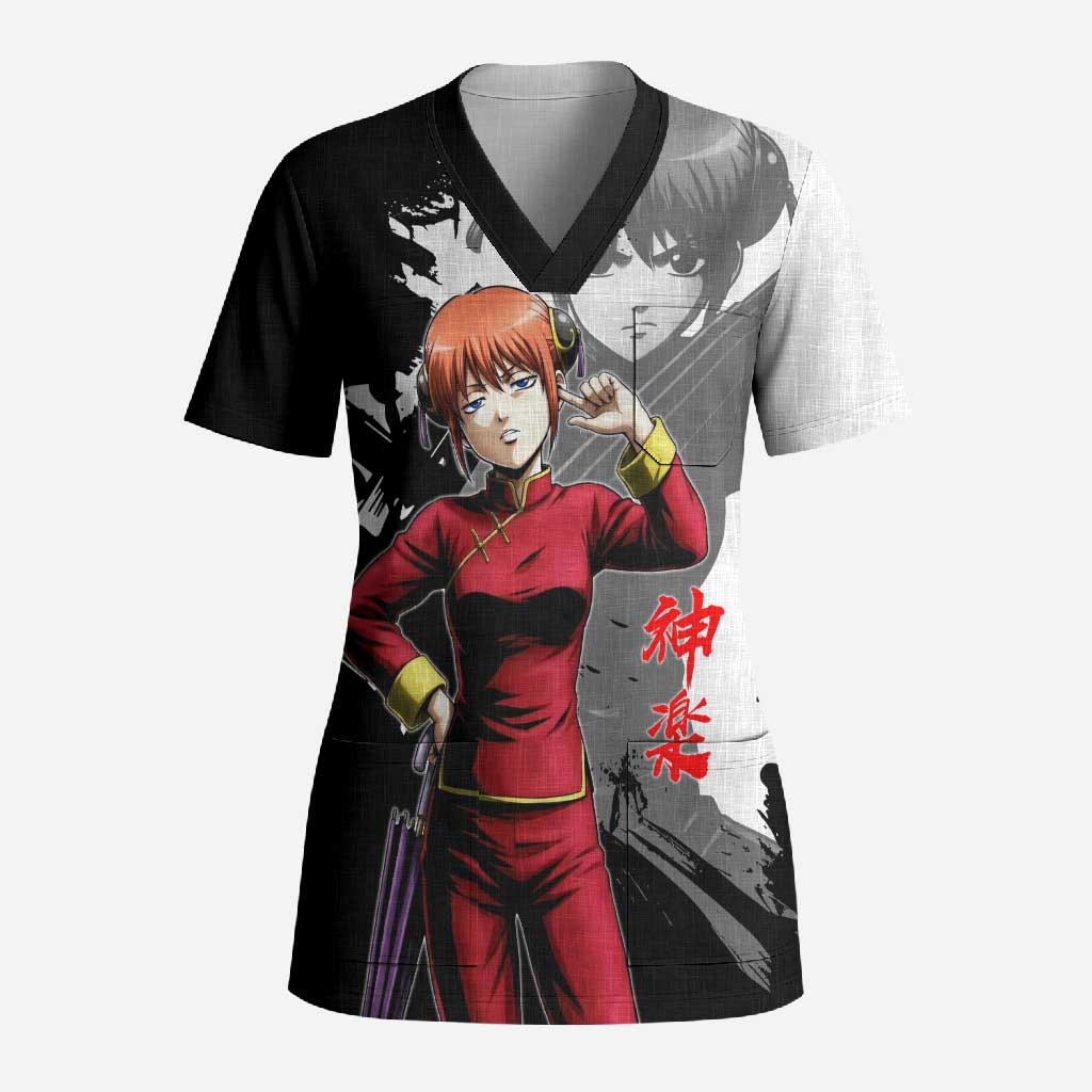 Kagura Scrub Top Fierce Comedy Martial Ink Style
