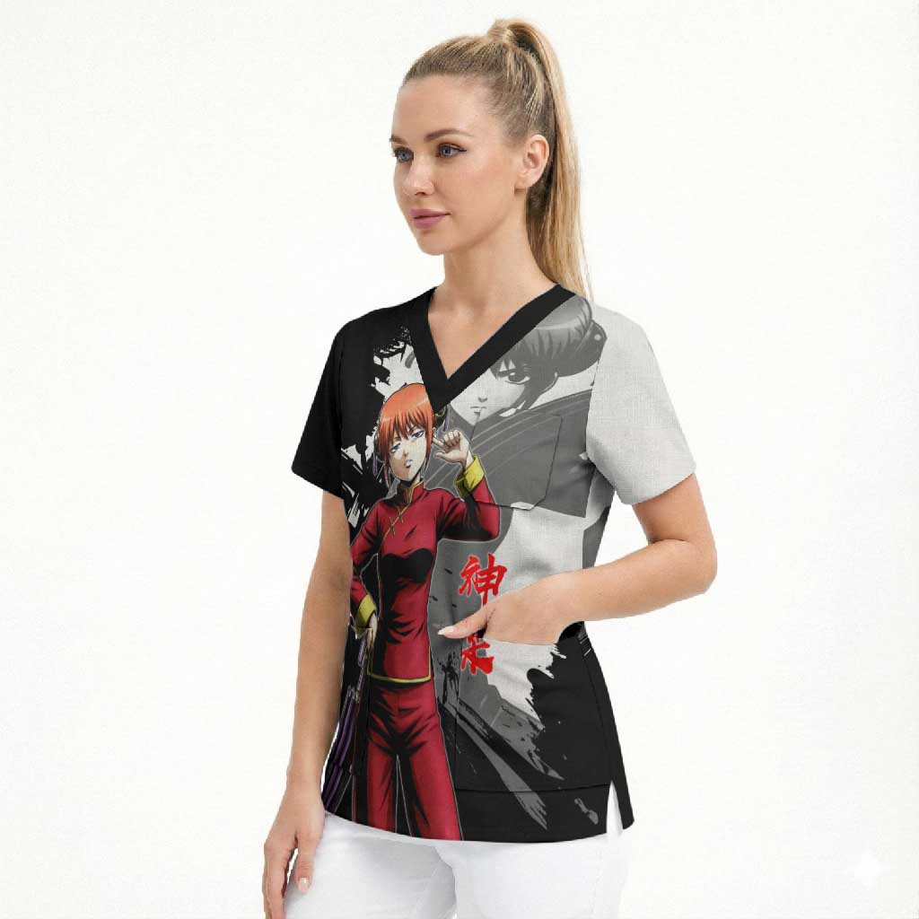 Kagura Scrub Top Fierce Comedy Martial Ink Style