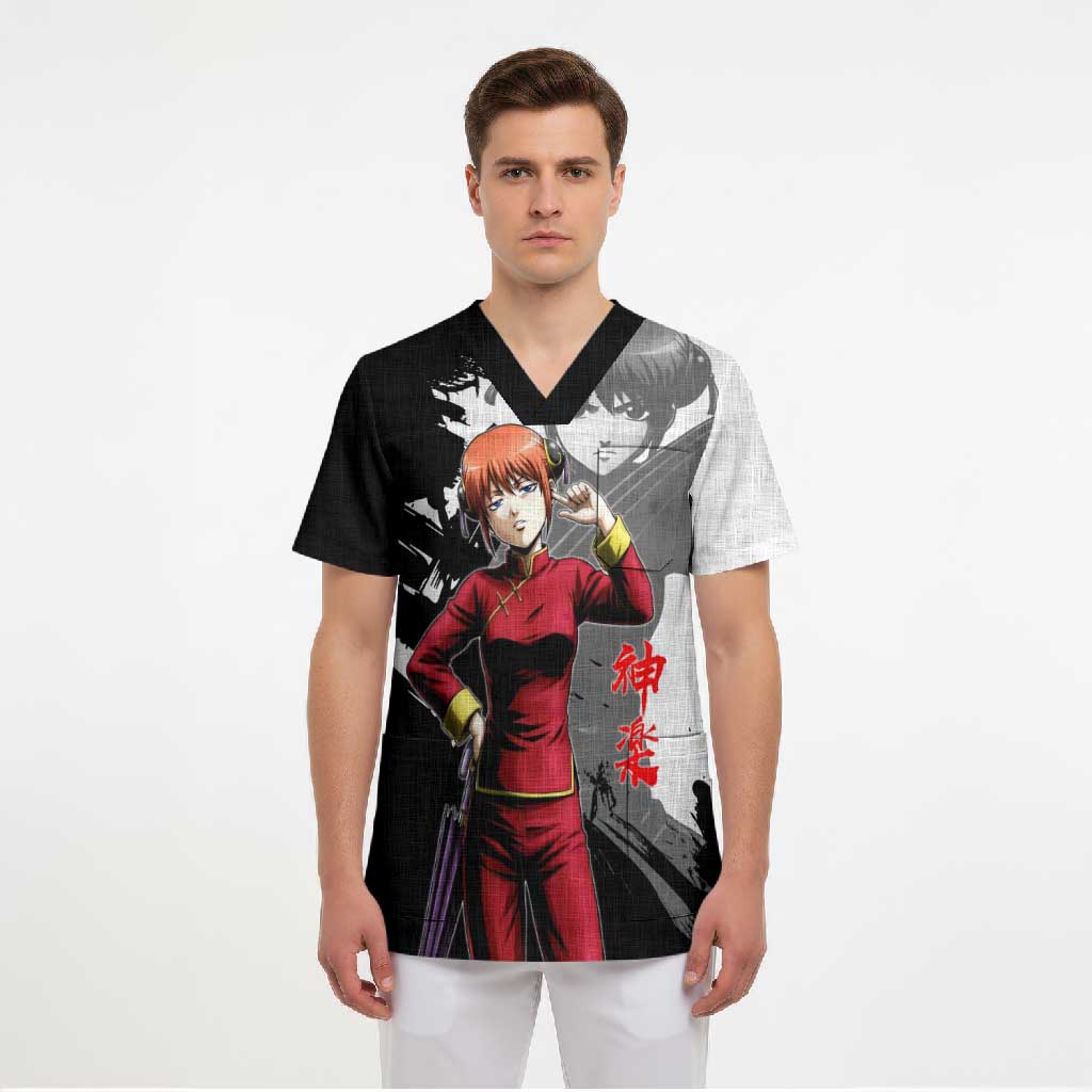 Kagura Scrub Top Fierce Comedy Martial Ink Style