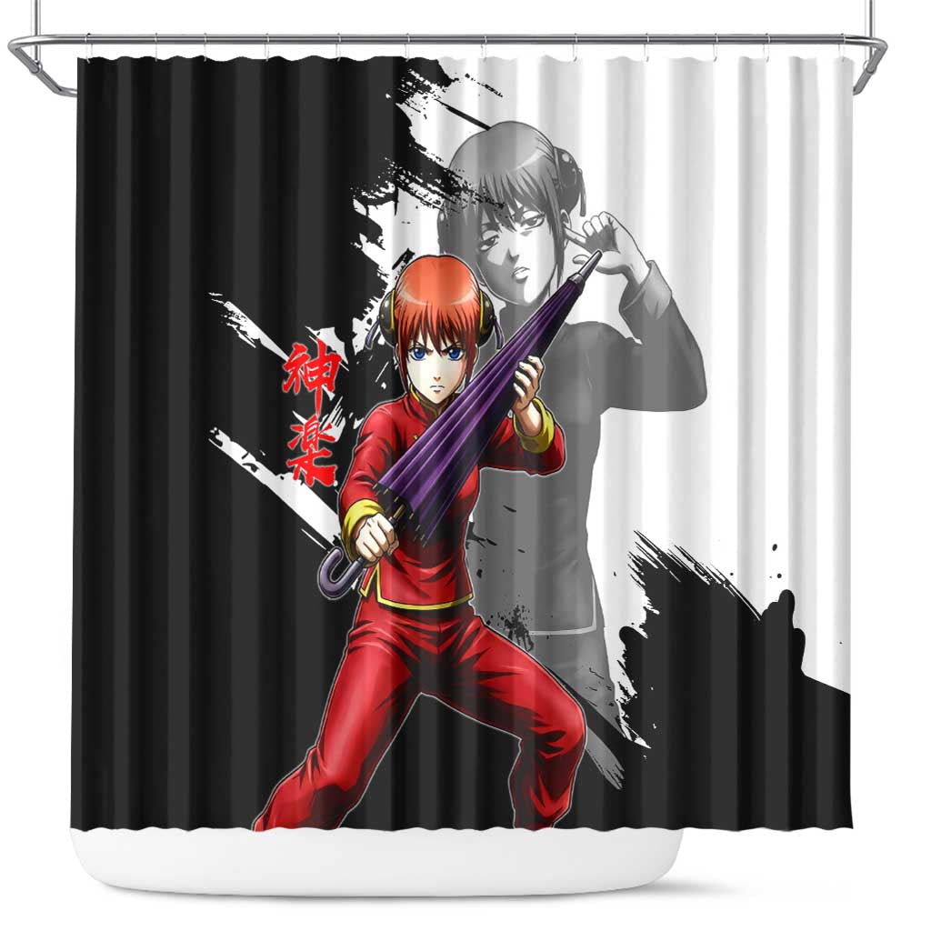 Kagura Shower Curtain Fierce Comedy Martial Ink Style