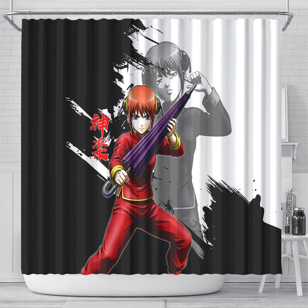 Kagura Shower Curtain Fierce Comedy Martial Ink Style