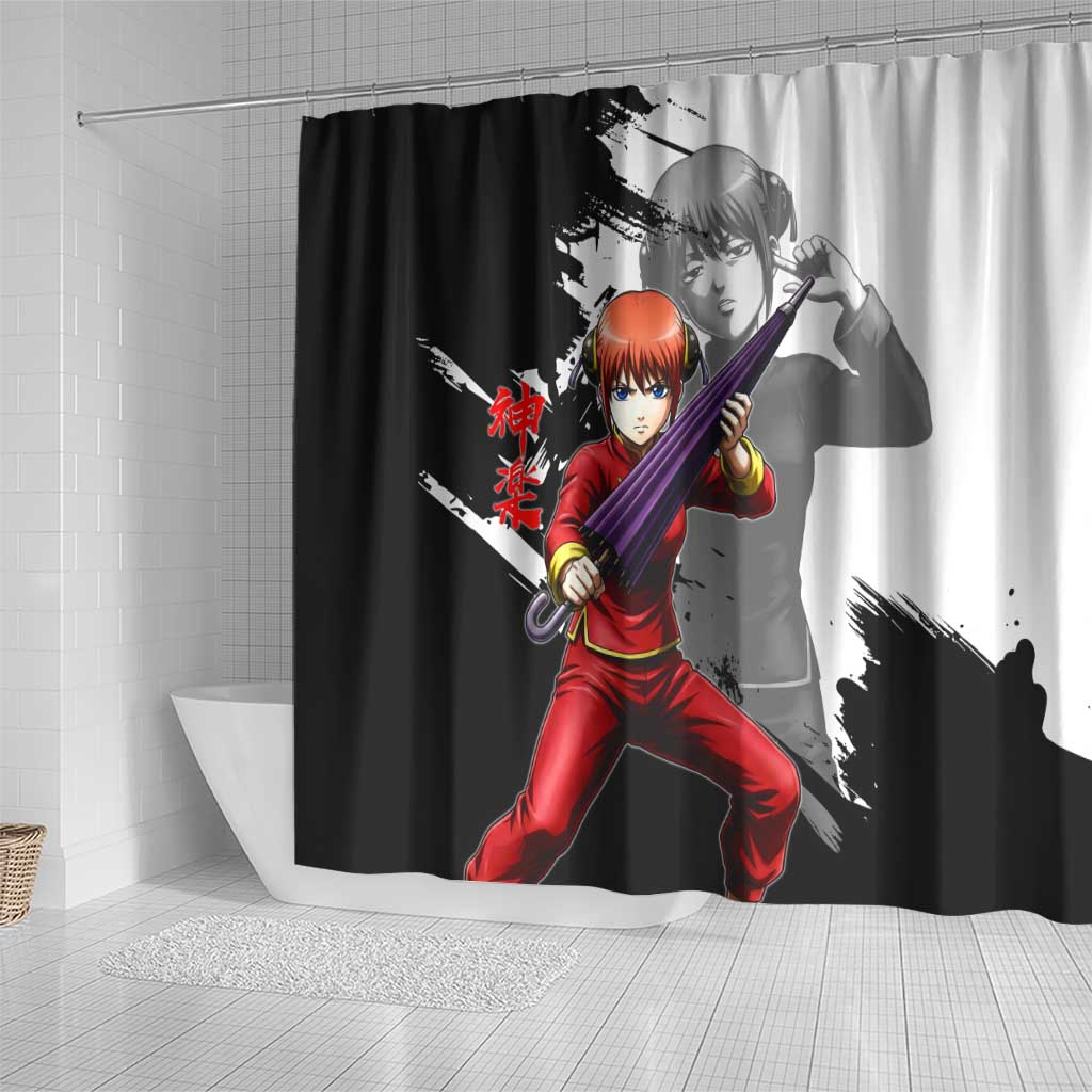 Kagura Shower Curtain Fierce Comedy Martial Ink Style
