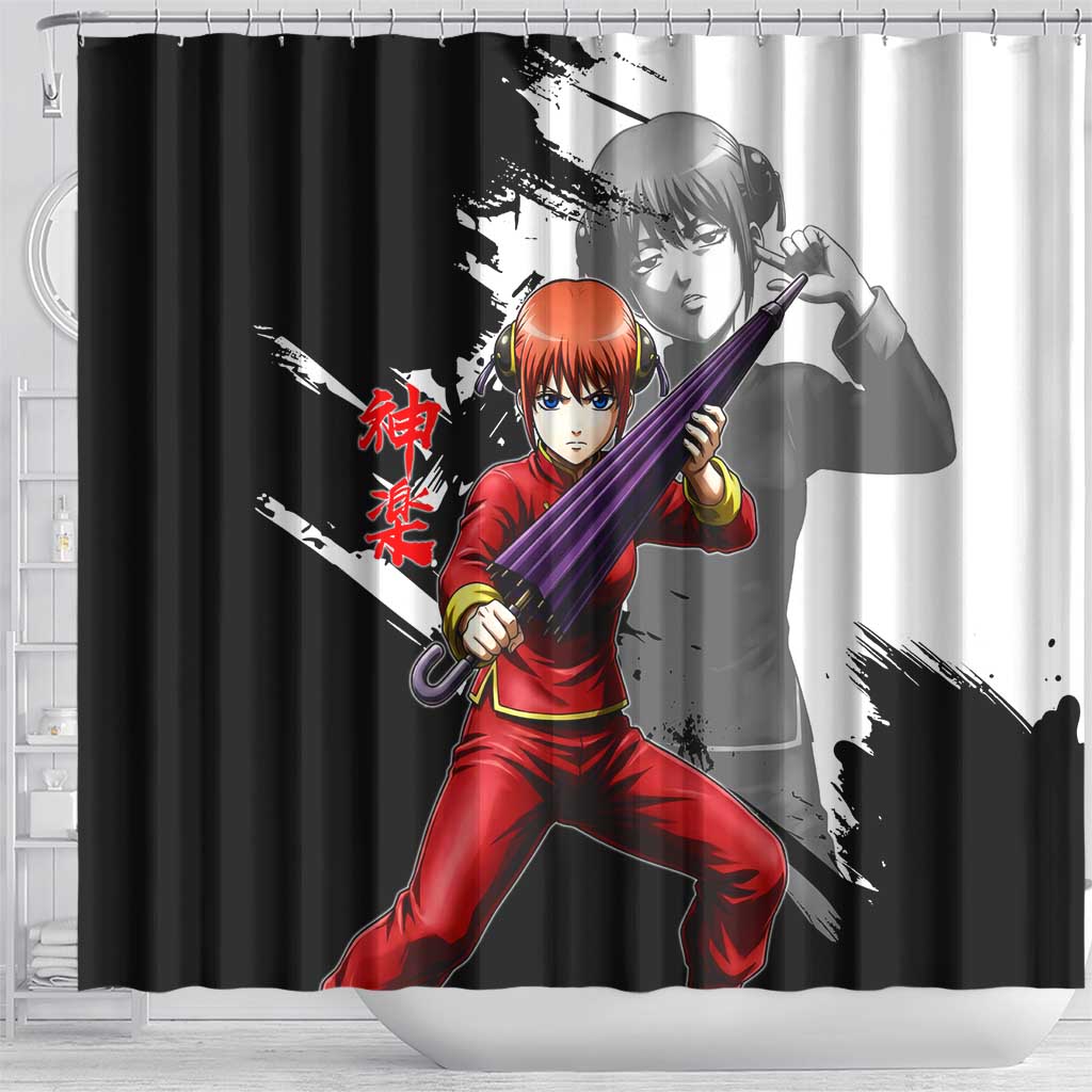Kagura Shower Curtain Fierce Comedy Martial Ink Style