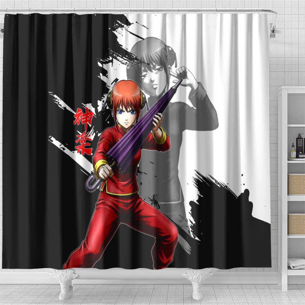 Kagura Shower Curtain Fierce Comedy Martial Ink Style