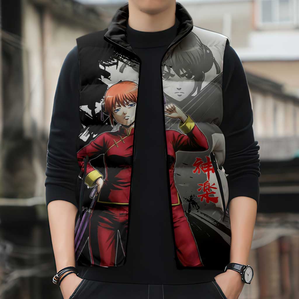 Kagura Sleeveless Puffer Jacket Fierce Comedy Martial Ink Style