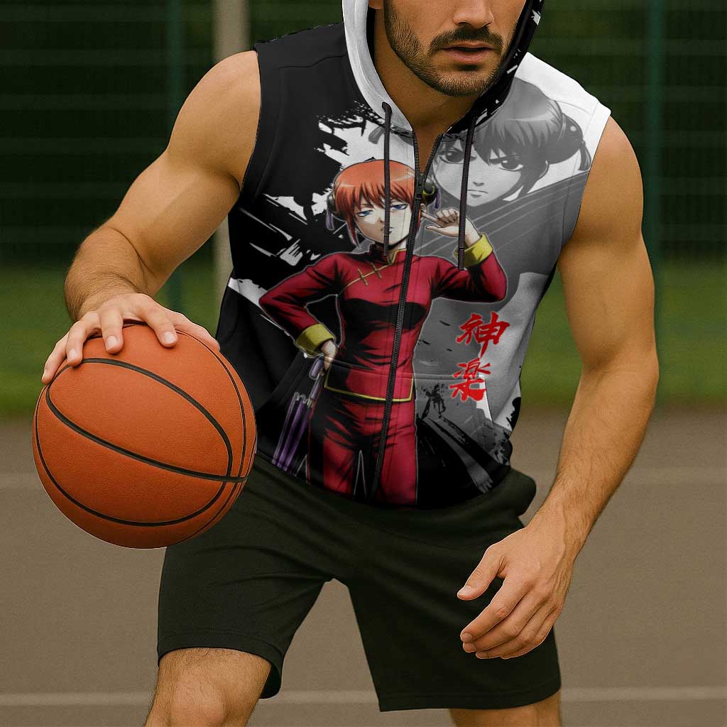 Kagura Sleeveless Zip Hoodie Fierce Comedy Martial Ink Style