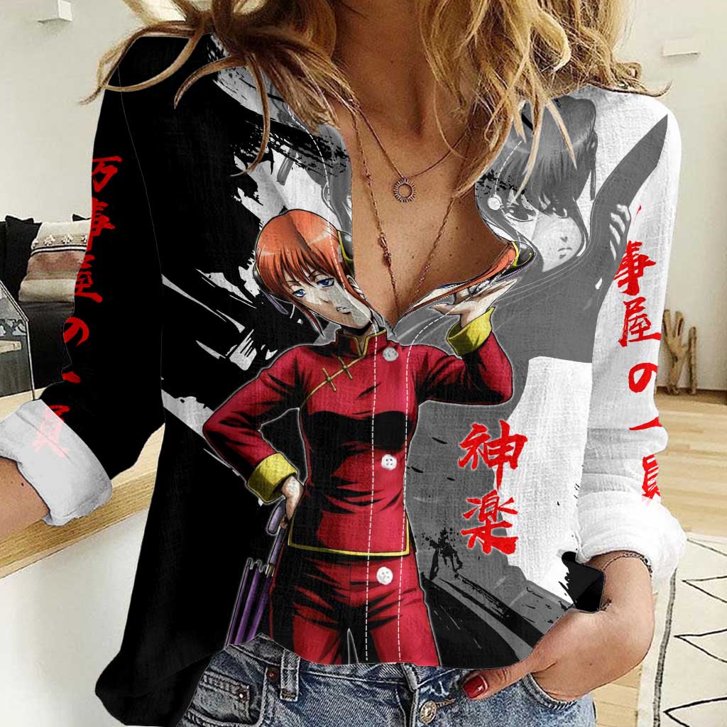 Kagura Women Casual Shirt Fierce Comedy Martial Ink Style