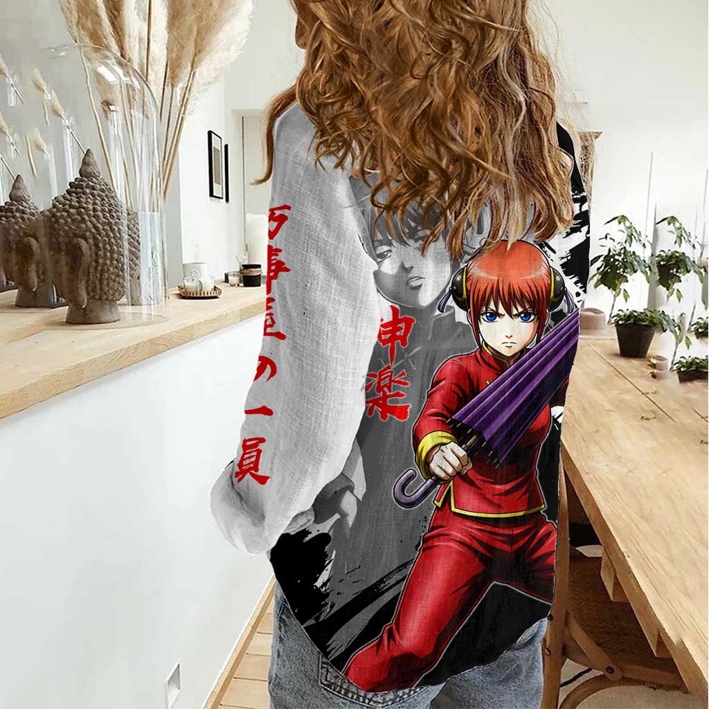 Kagura Women Casual Shirt Fierce Comedy Martial Ink Style
