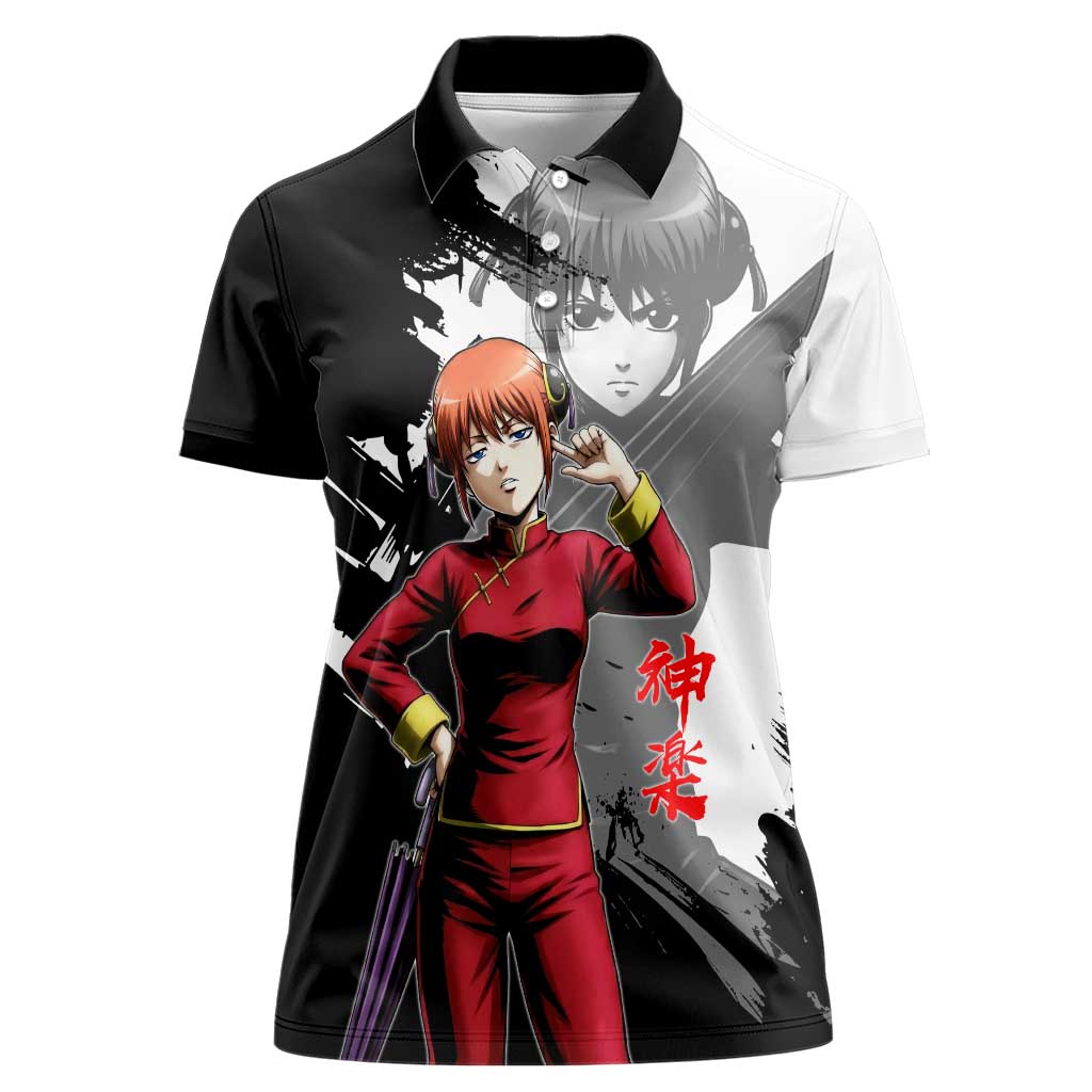 Kagura Women Polo Shirt Fierce Comedy Martial Ink Style