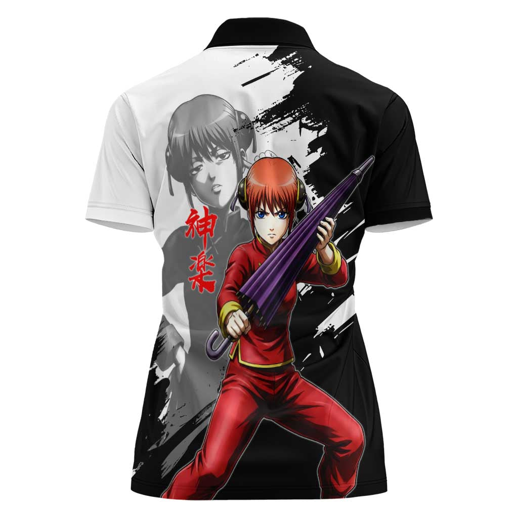 Kagura Women Polo Shirt Fierce Comedy Martial Ink Style