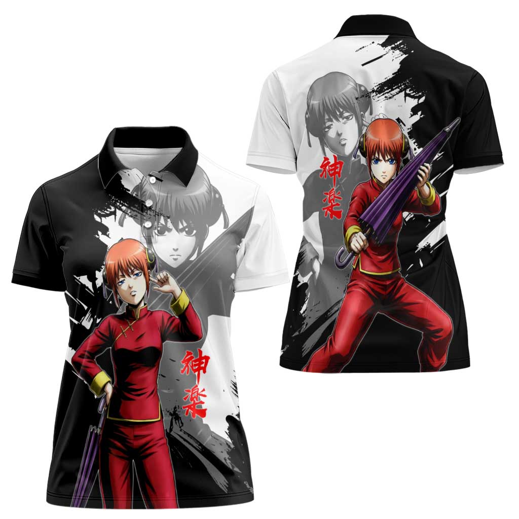 Kagura Women Polo Shirt Fierce Comedy Martial Ink Style