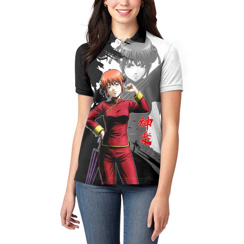 Kagura Women Polo Shirt Fierce Comedy Martial Ink Style