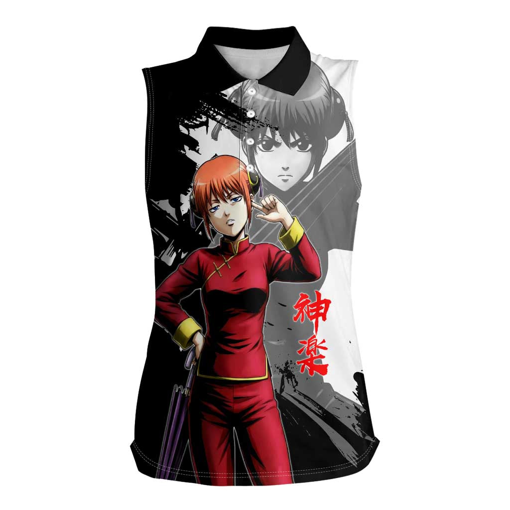 Kagura Women Sleeveless Polo Shirt Fierce Comedy Martial Ink Style