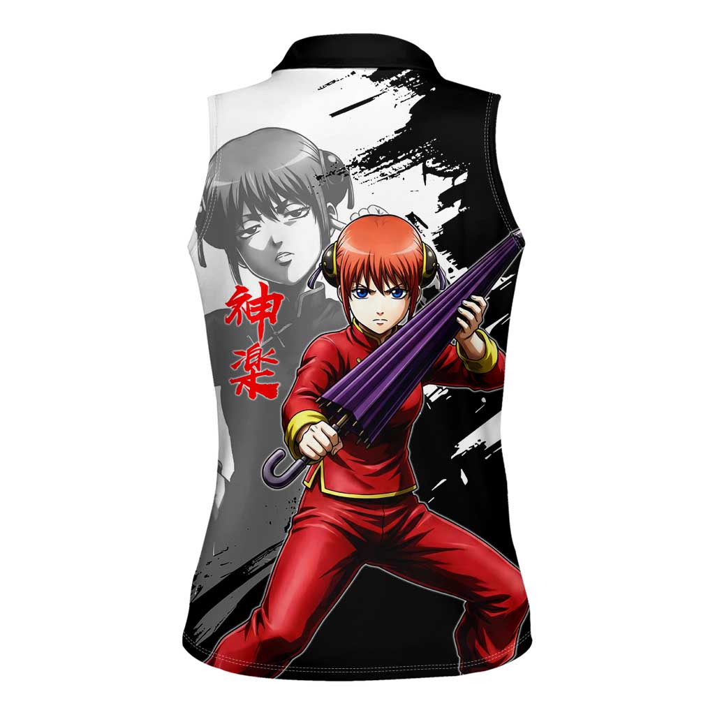 Kagura Women Sleeveless Polo Shirt Fierce Comedy Martial Ink Style