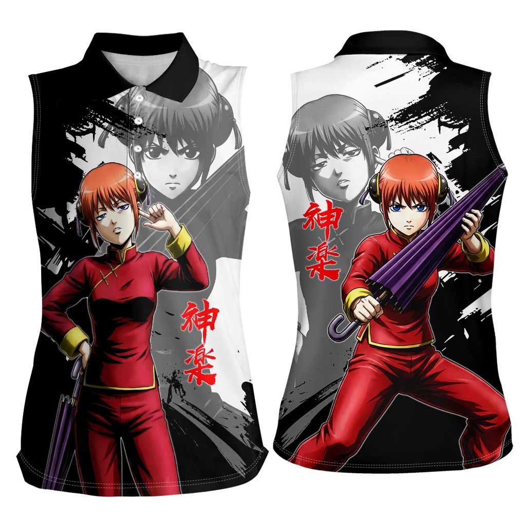 Kagura Women Sleeveless Polo Shirt Fierce Comedy Martial Ink Style