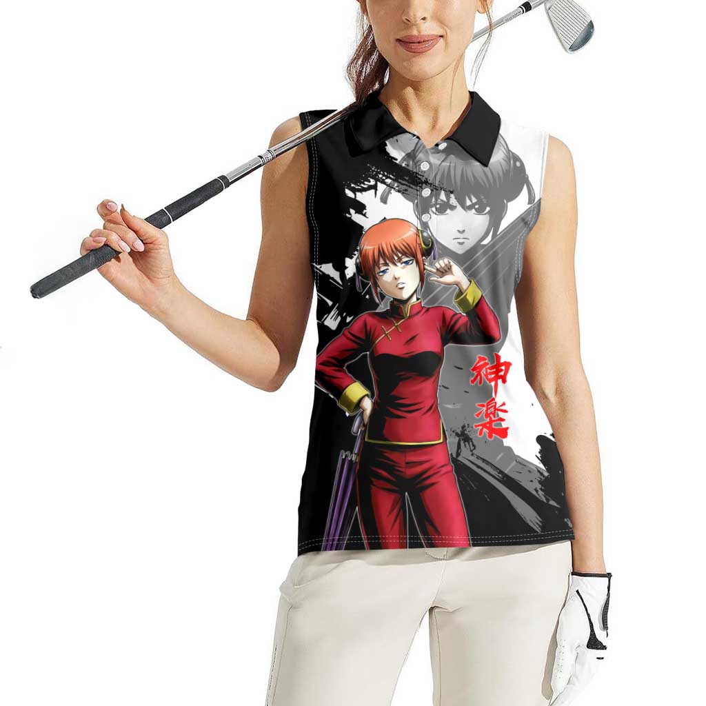 Kagura Women Sleeveless Polo Shirt Fierce Comedy Martial Ink Style