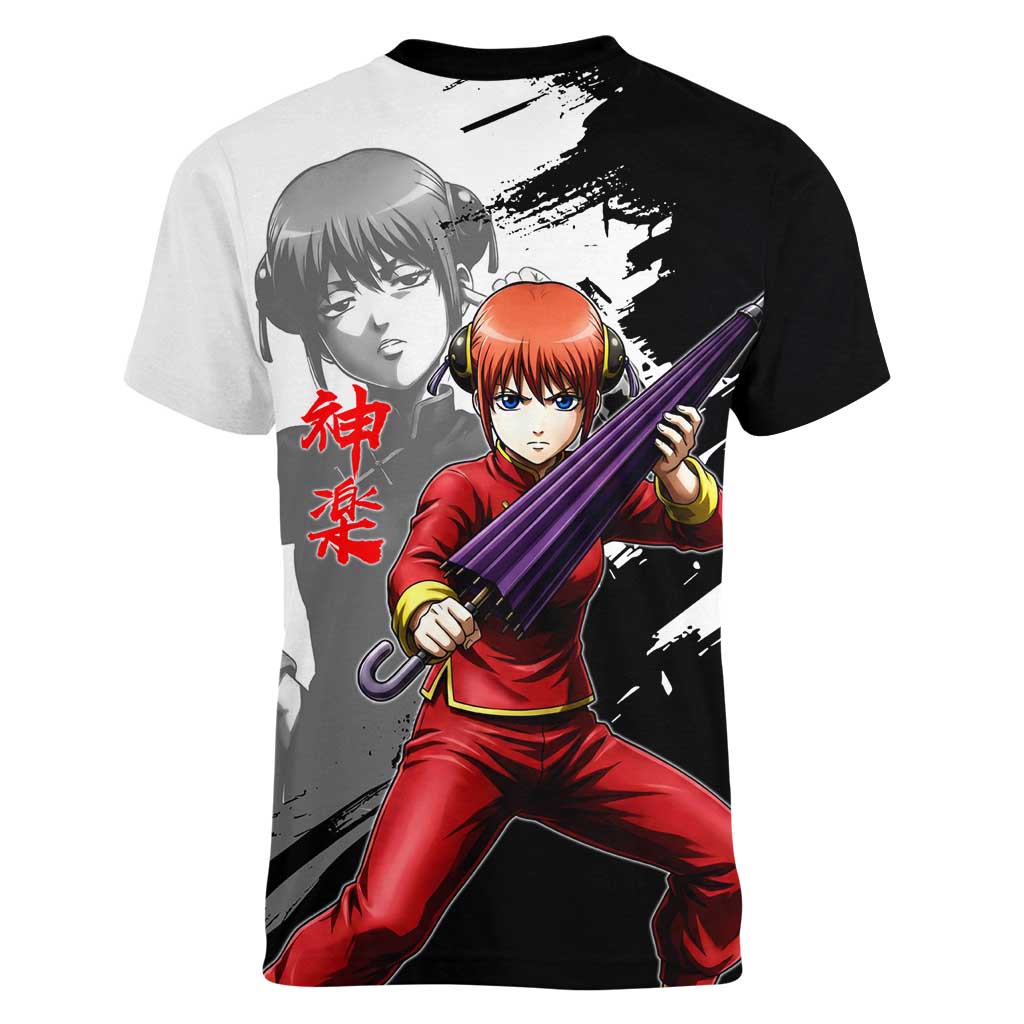 Kagura Women V-Neck T-Shirt Fierce Comedy Martial Ink Style