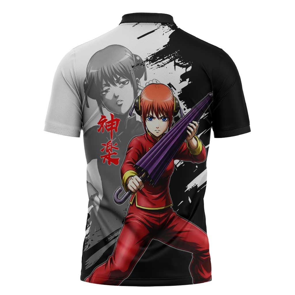 Kagura Zipper Polo Shirt Fierce Comedy Martial Ink Style