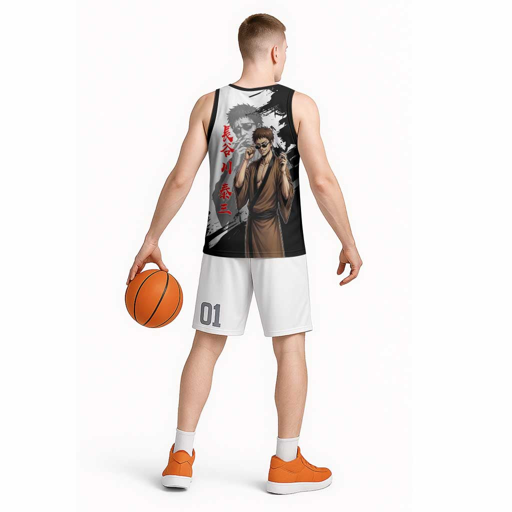 Taizo Hasegawa Basketball Jersey Grunge Edo Comedy Ink Style