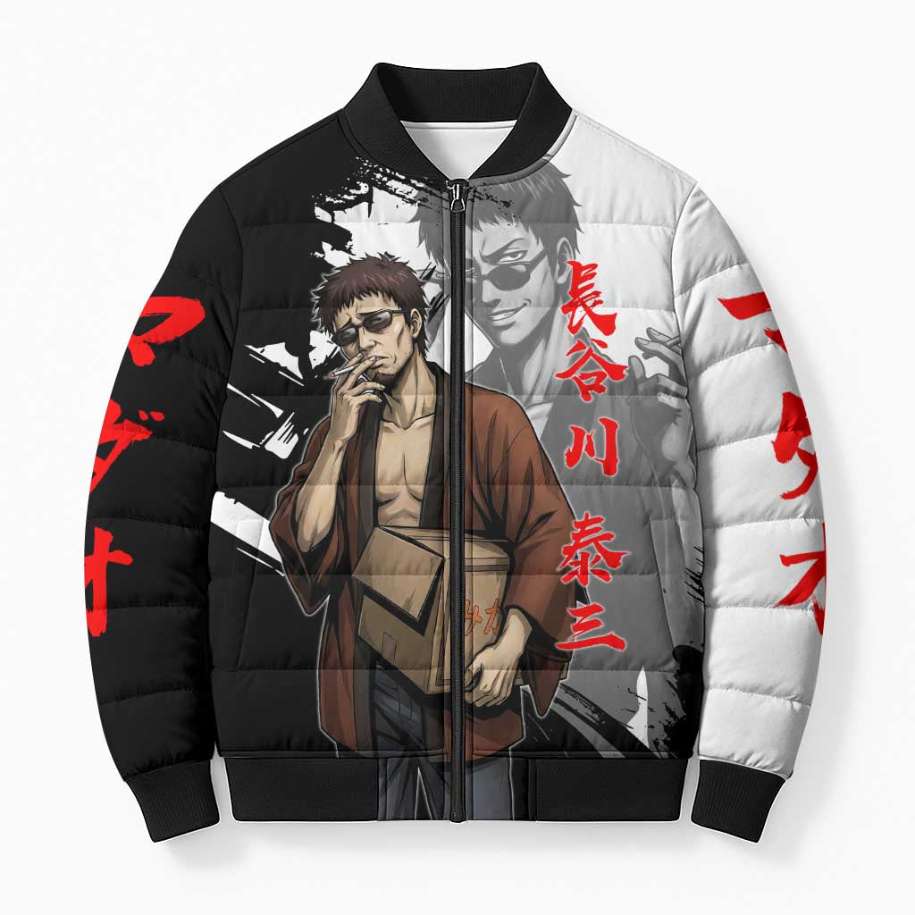 Taizo Hasegawa Bomber Puffer Jacket Grunge Edo Comedy Ink Style