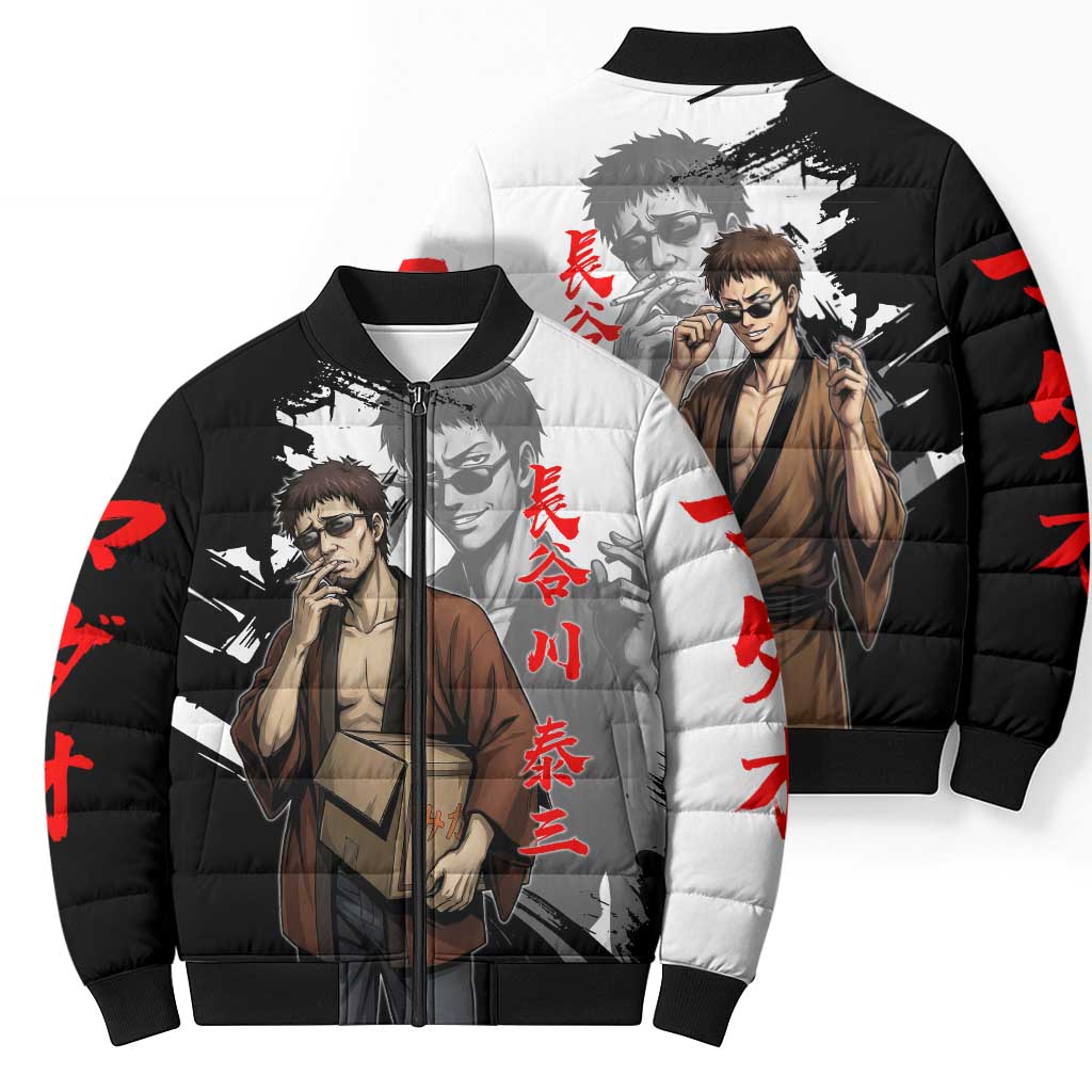 Taizo Hasegawa Bomber Puffer Jacket Grunge Edo Comedy Ink Style