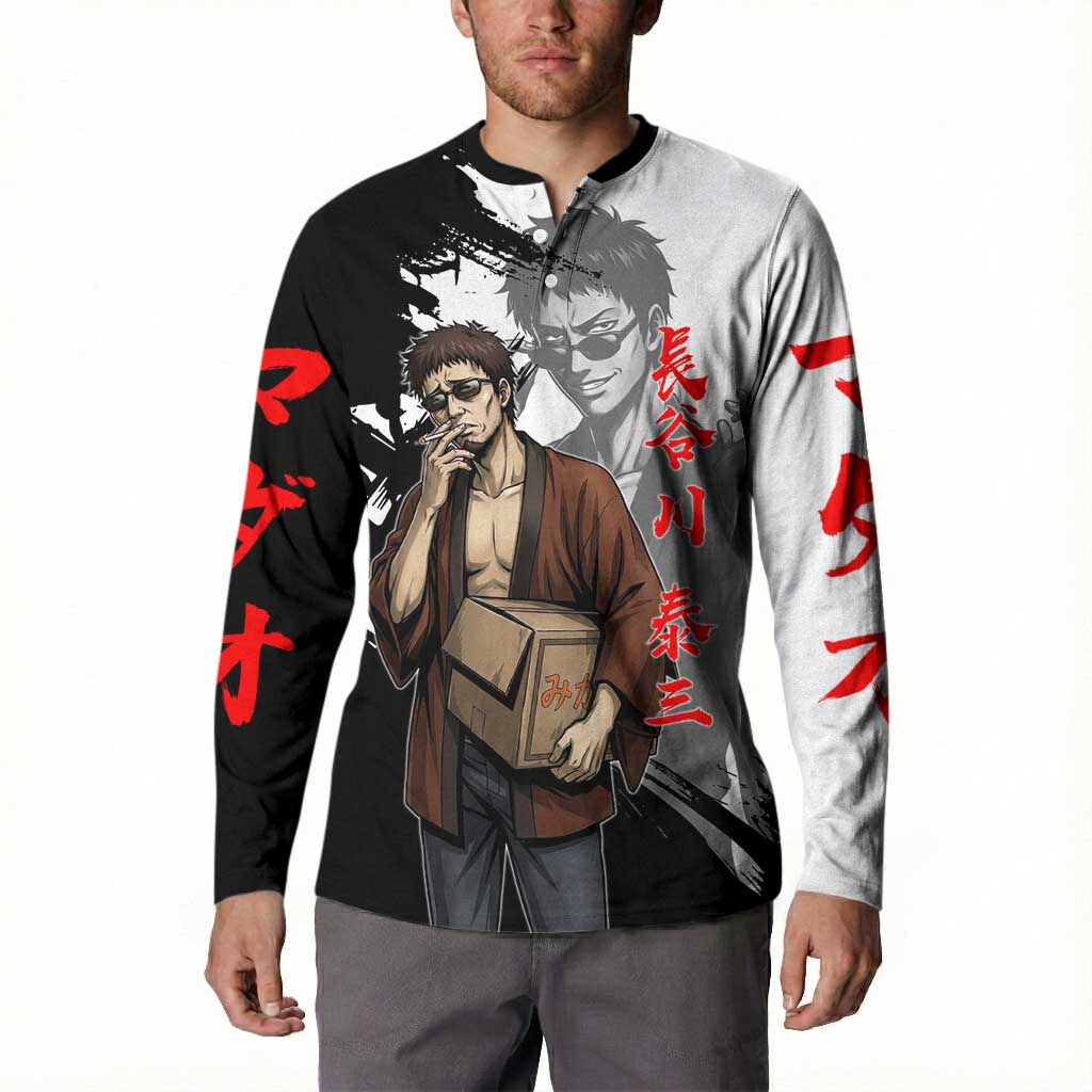 Taizo Hasegawa Button Sweatshirt Grunge Edo Comedy Ink Style