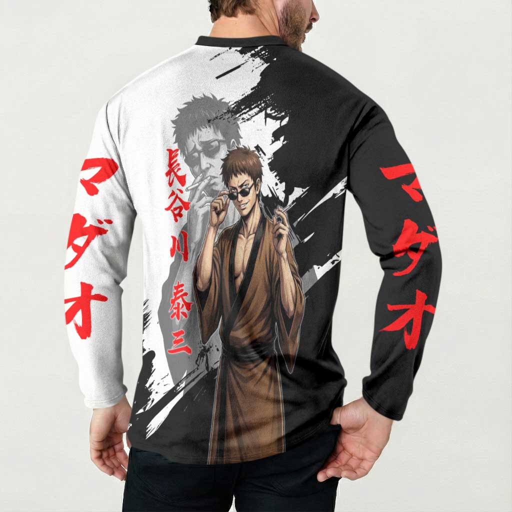 Taizo Hasegawa Button Sweatshirt Grunge Edo Comedy Ink Style