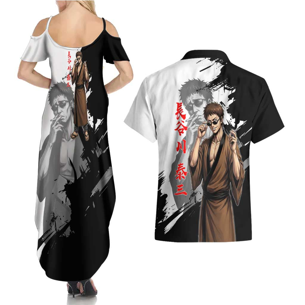 Taizo Hasegawa Couples Matching Summer Maxi Dress and Hawaiian Shirt Grunge Edo Comedy Ink Style