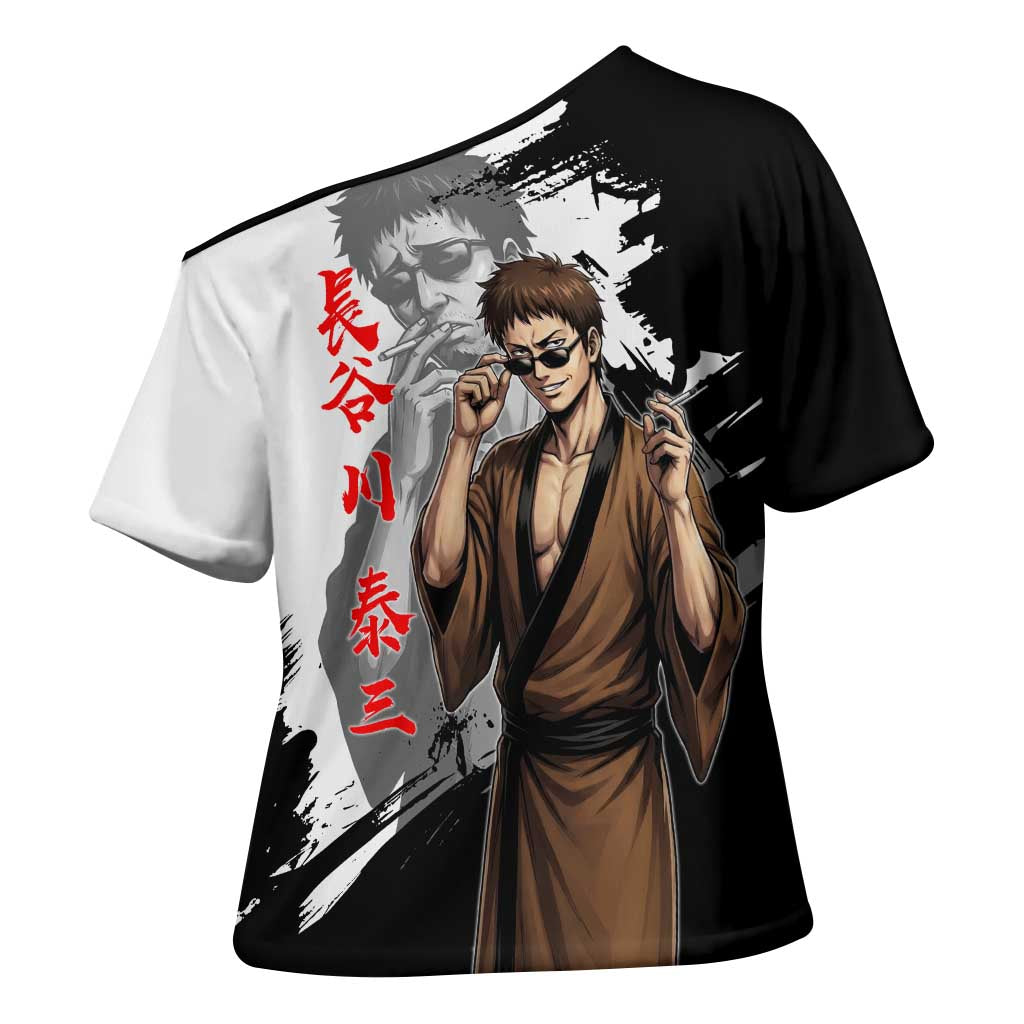 Taizo Hasegawa Cross Shoulder Shirt Grunge Edo Comedy Ink Style
