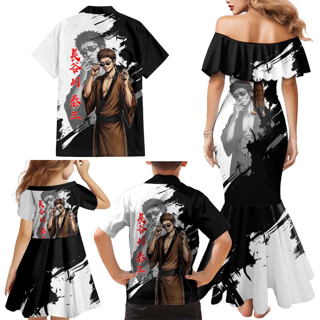 Taizo Hasegawa Family Matching Mermaid Dress and Hawaiian Shirt Grunge Edo Comedy Ink Style