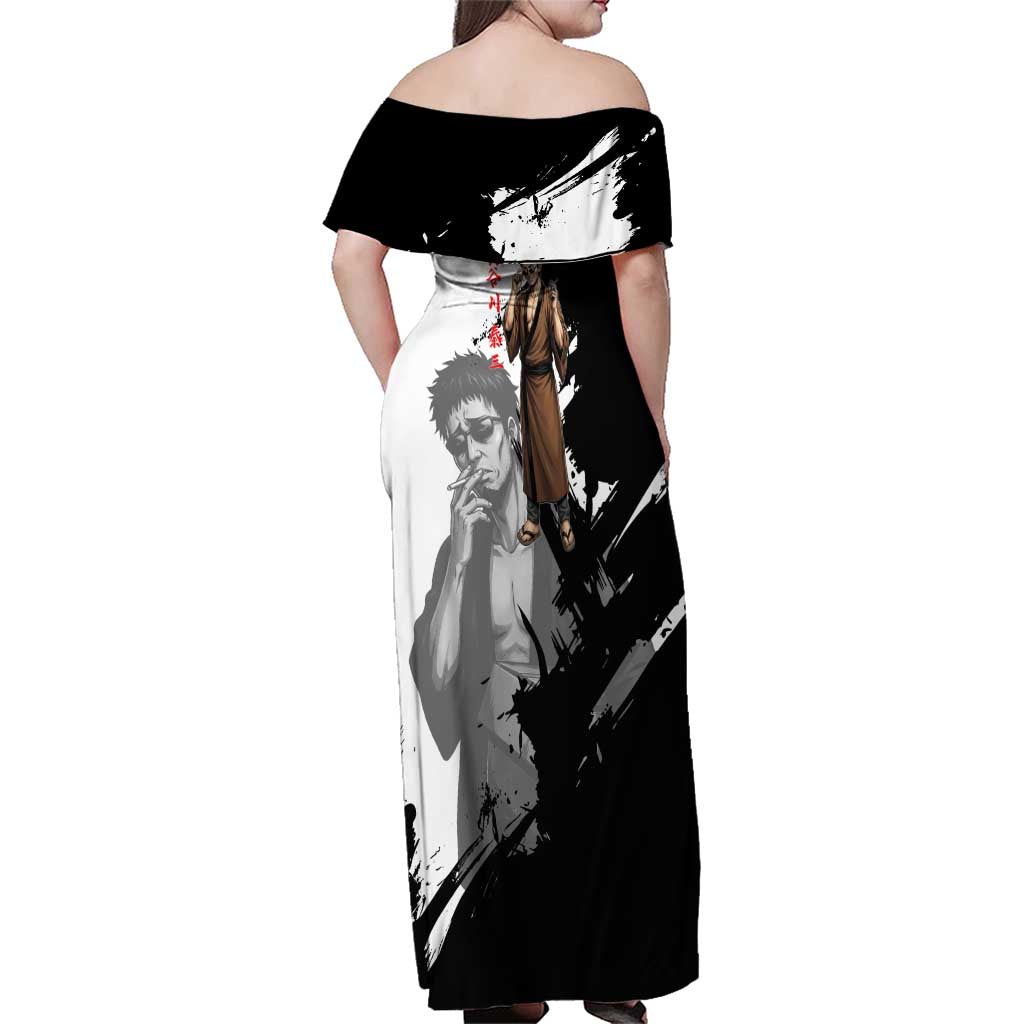 Taizo Hasegawa Family Matching Off Shoulder Maxi Dress and Hawaiian Shirt Grunge Edo Comedy Ink Style