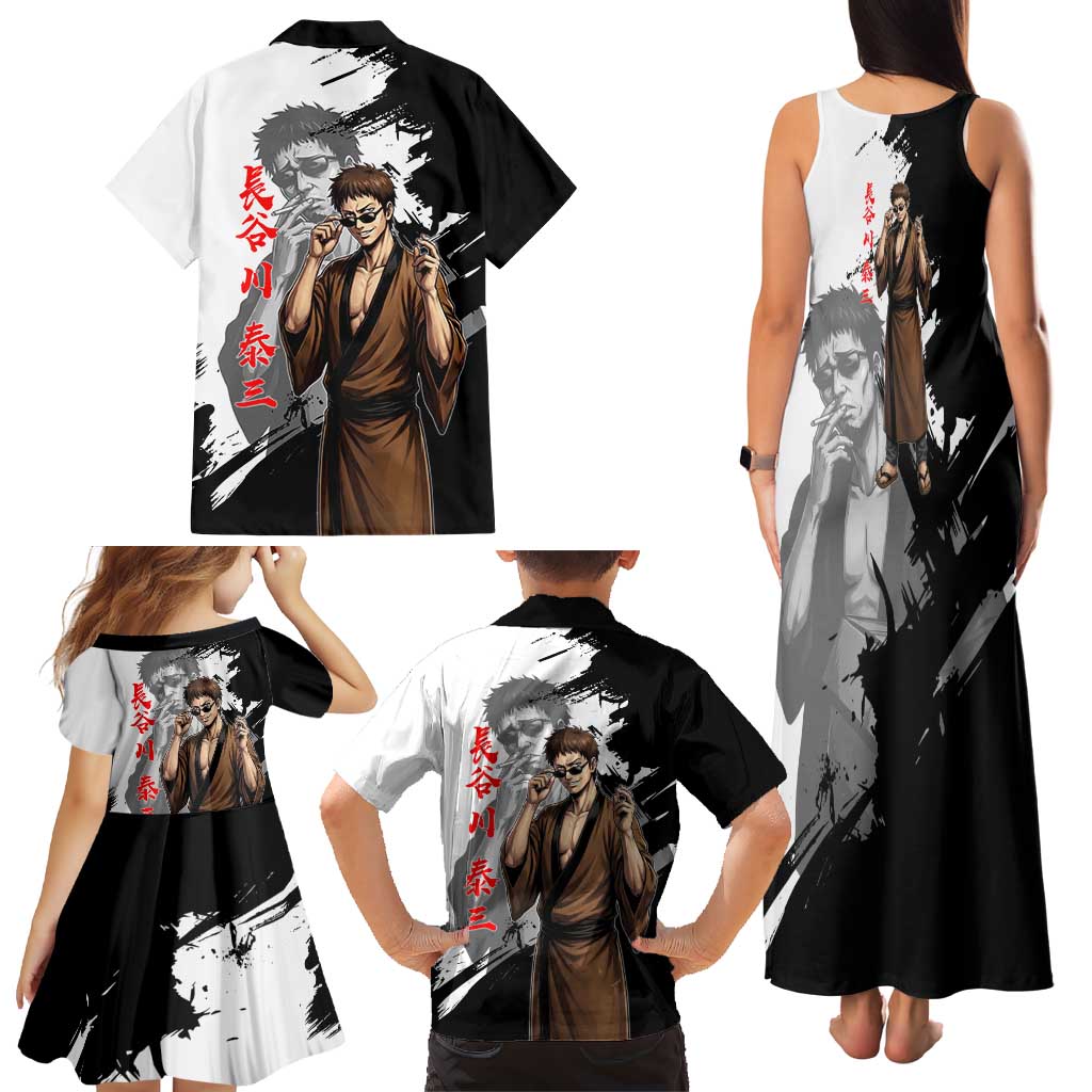 Taizo Hasegawa Family Matching Tank Maxi Dress and Hawaiian Shirt Grunge Edo Comedy Ink Style