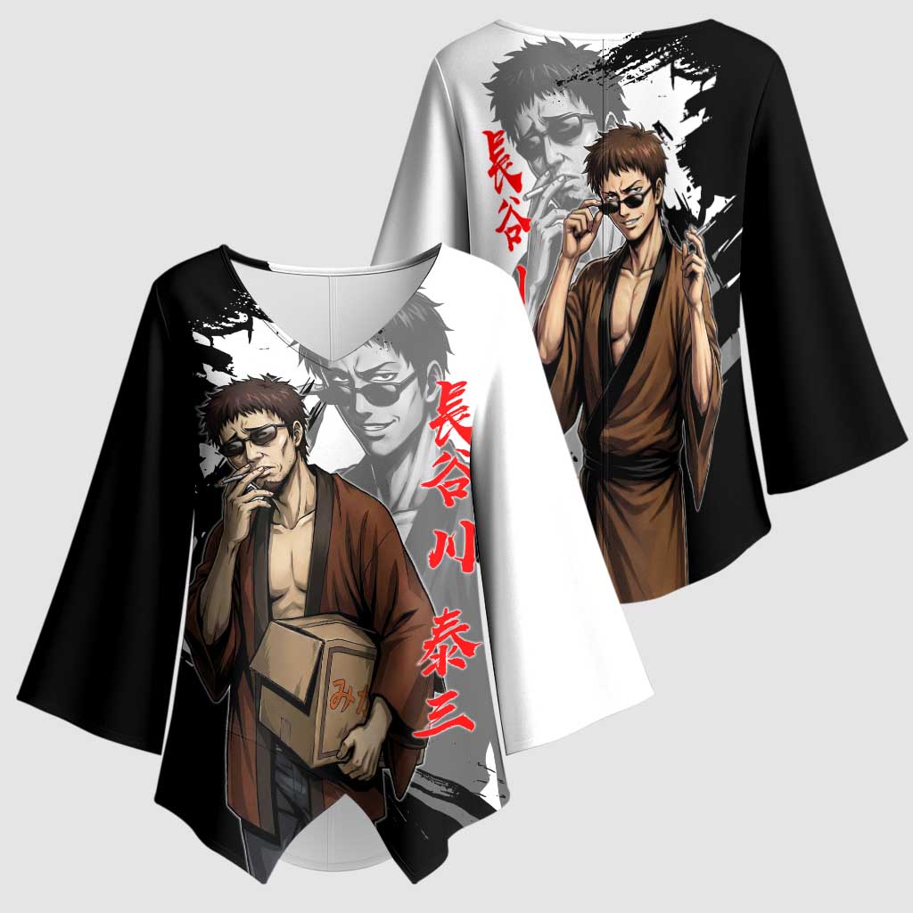 Taizo Hasegawa Kimono Sleeve Blouse Grunge Edo Comedy Ink Style