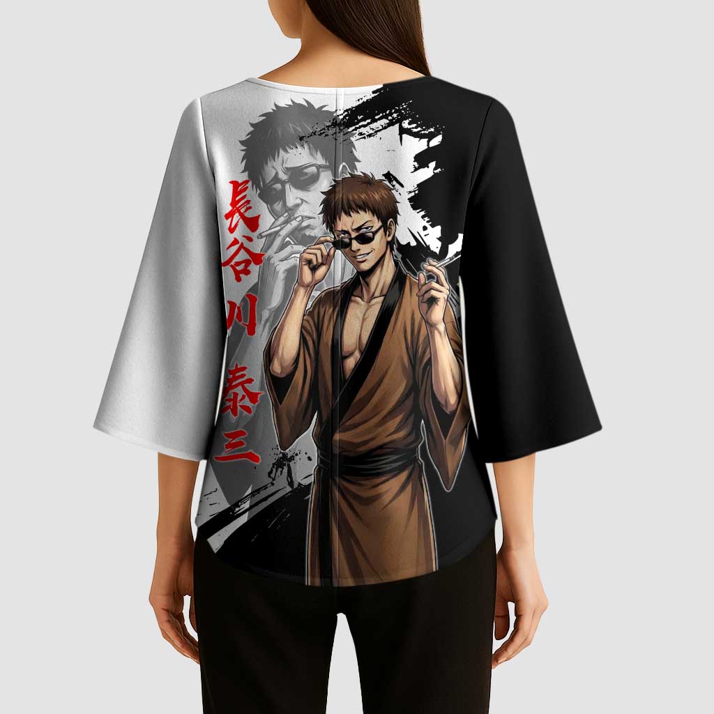 Taizo Hasegawa Kimono Sleeve Blouse Grunge Edo Comedy Ink Style