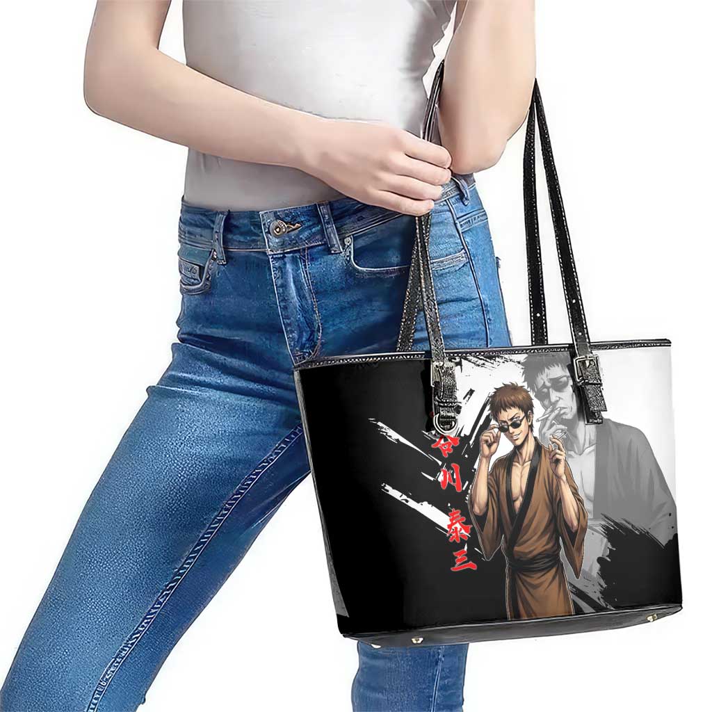 Taizo Hasegawa Leather Tote Bag Grunge Edo Comedy Ink Style