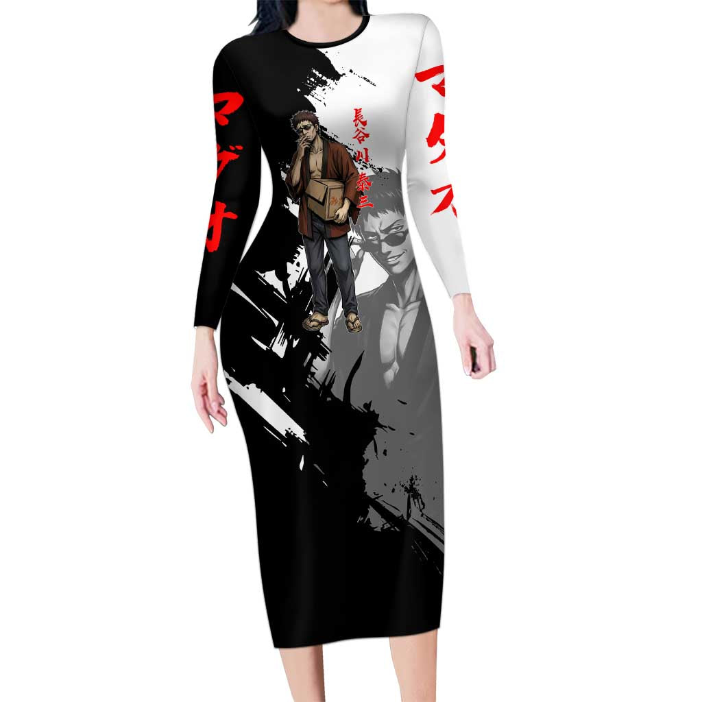 Taizo Hasegawa Long Sleeve Bodycon Dress Grunge Edo Comedy Ink Style