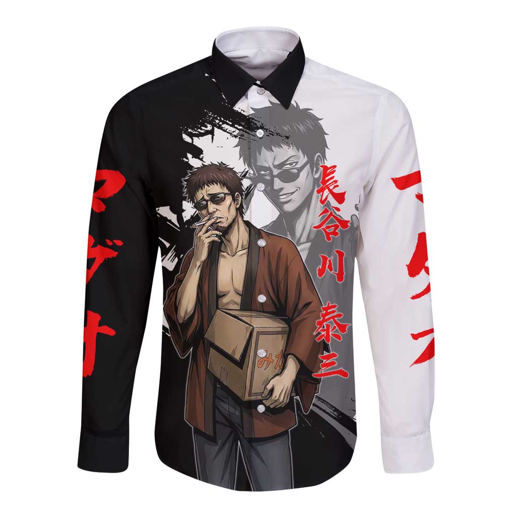 Taizo Hasegawa Long Sleeve Button Shirt Grunge Edo Comedy Ink Style
