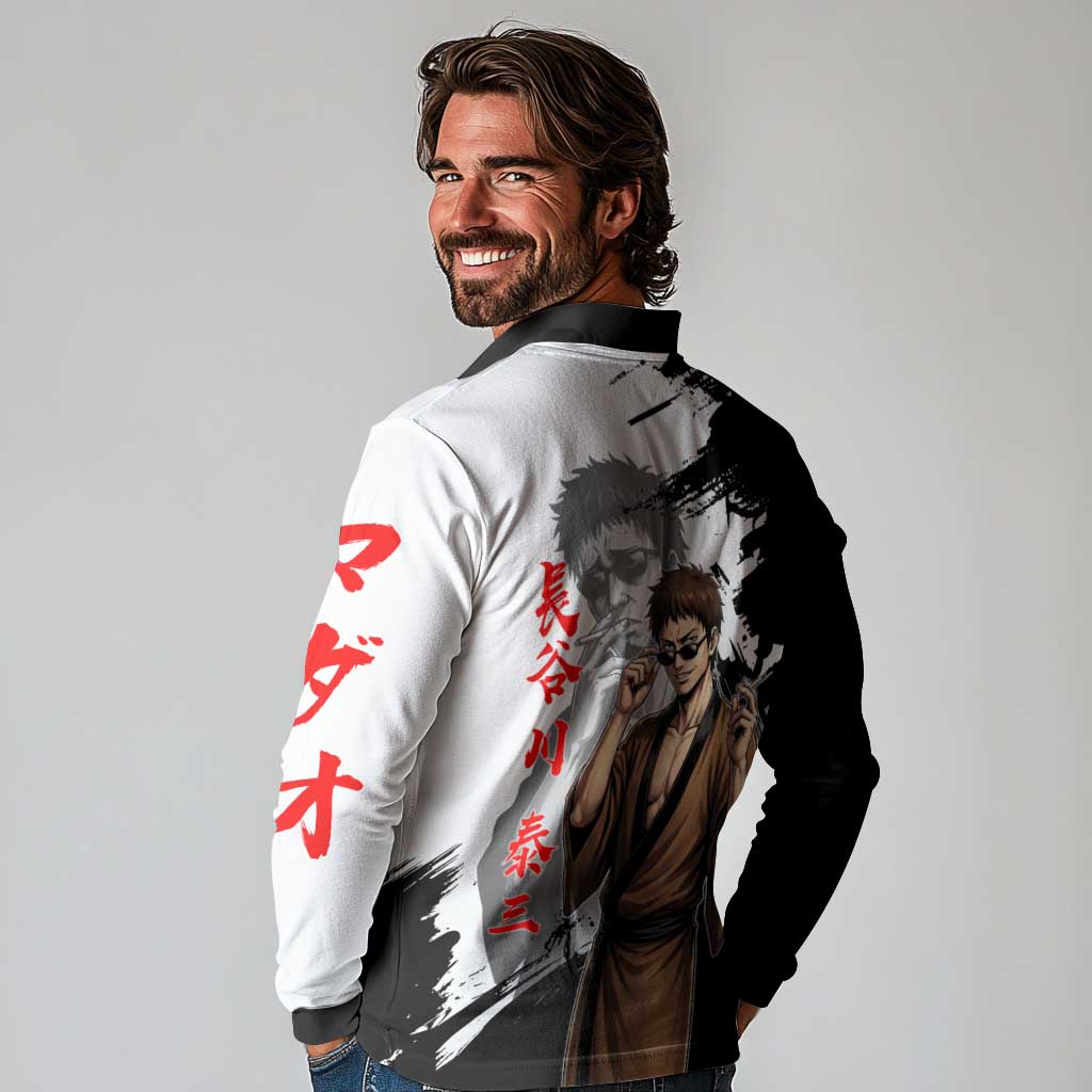 Taizo Hasegawa Long Sleeve Polo Shirt Grunge Edo Comedy Ink Style