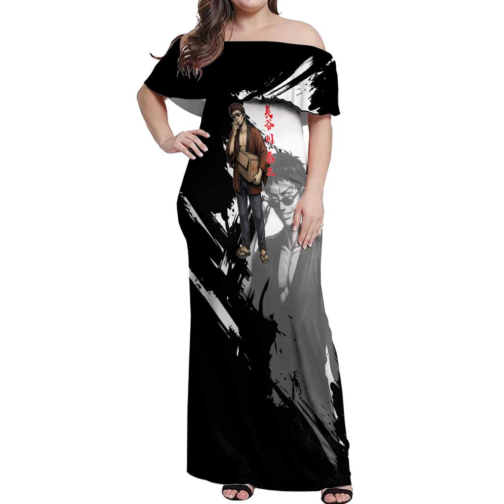 Taizo Hasegawa Off Shoulder Maxi Dress Grunge Edo Comedy Ink Style