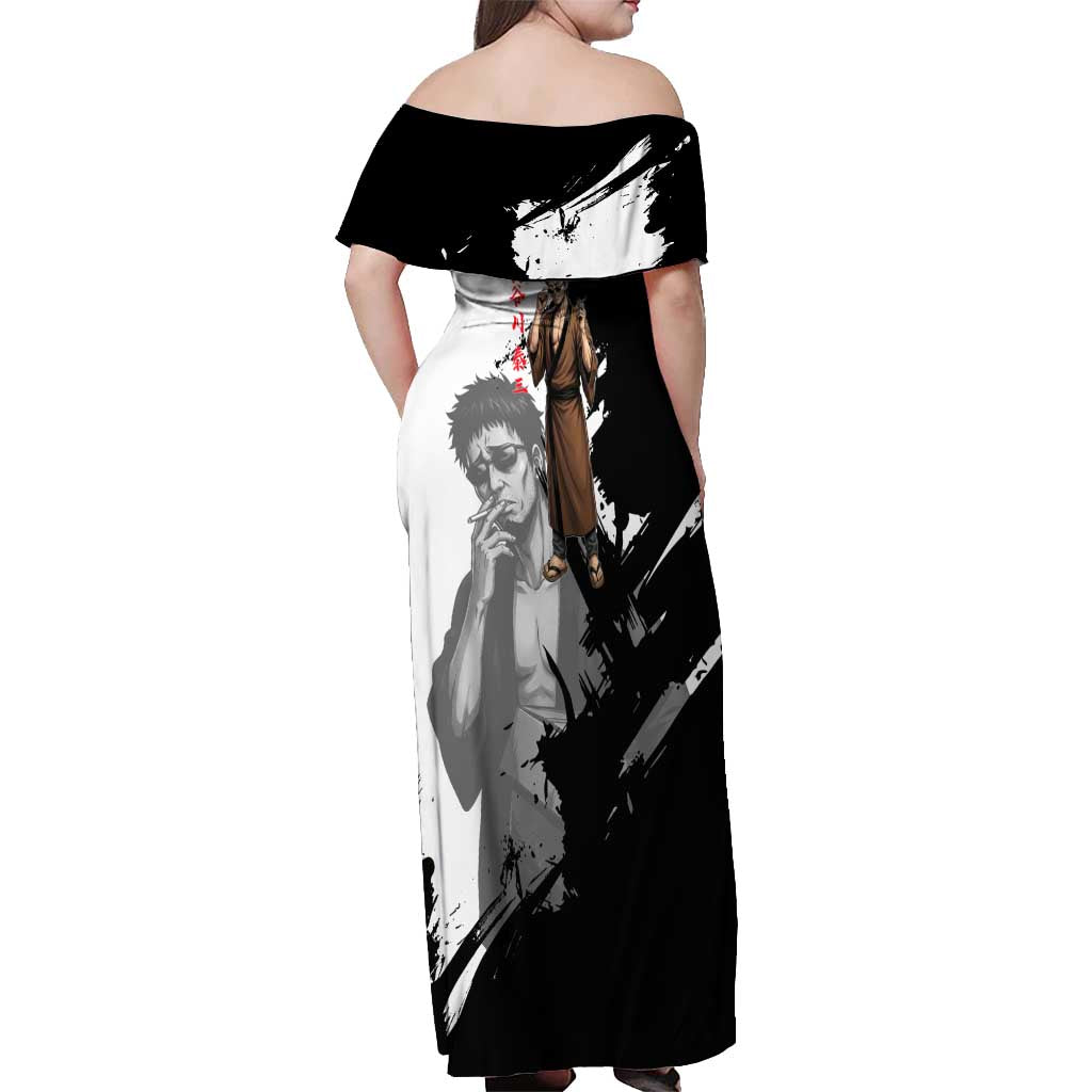 Taizo Hasegawa Off Shoulder Maxi Dress Grunge Edo Comedy Ink Style