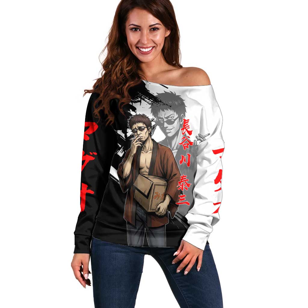 Taizo Hasegawa Off Shoulder Sweater Grunge Edo Comedy Ink Style