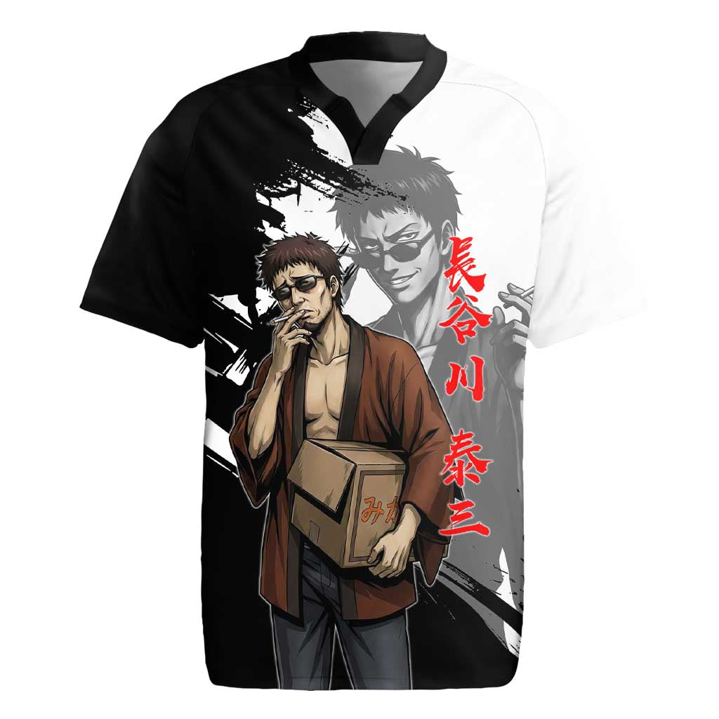 Taizo Hasegawa Rugby Jersey Grunge Edo Comedy Ink Style
