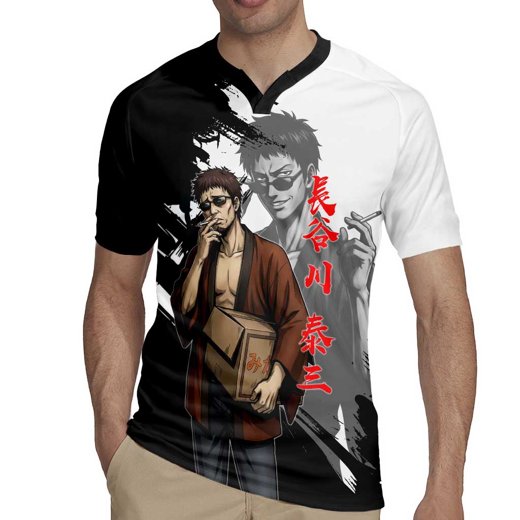 Taizo Hasegawa Rugby Jersey Grunge Edo Comedy Ink Style