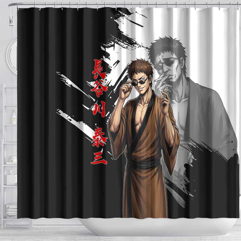 Taizo Hasegawa Shower Curtain Grunge Edo Comedy Ink Style