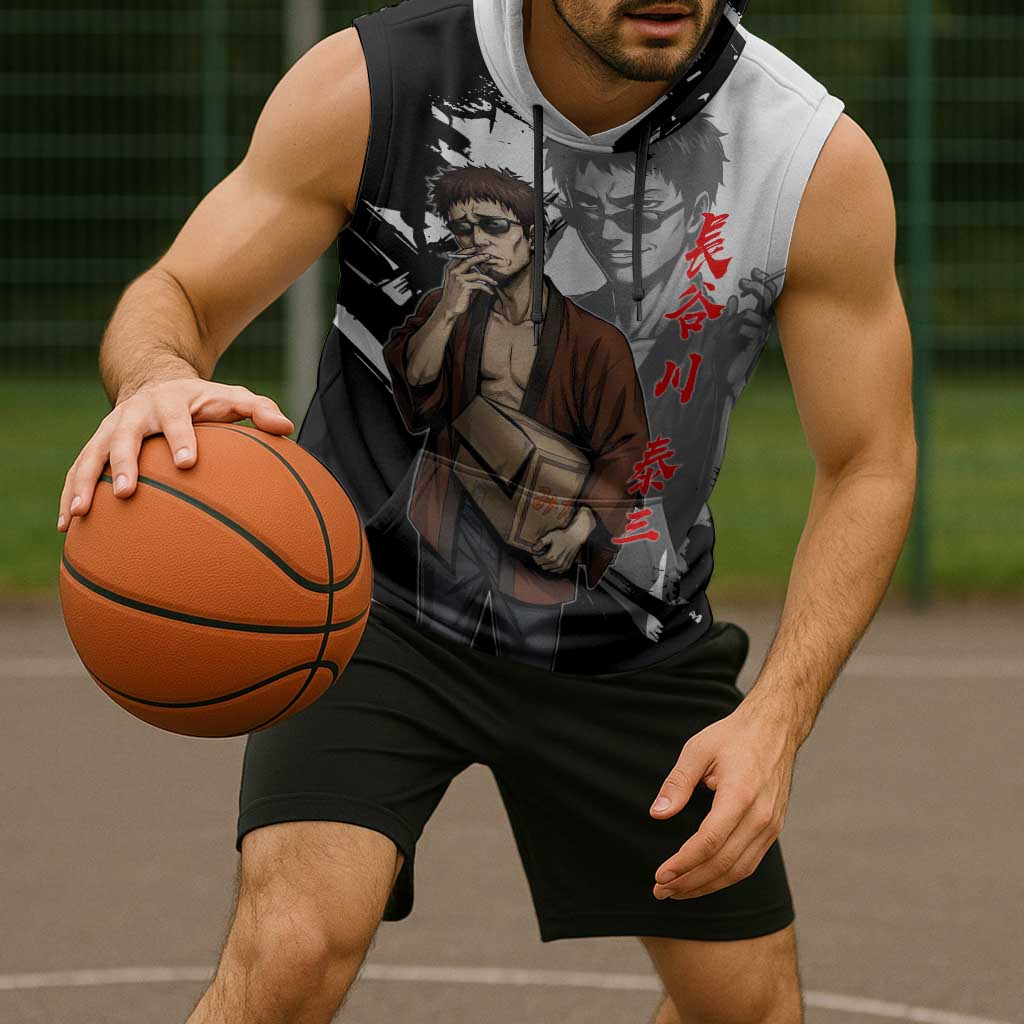 Taizo Hasegawa Sleeveless Hoodie Grunge Edo Comedy Ink Style